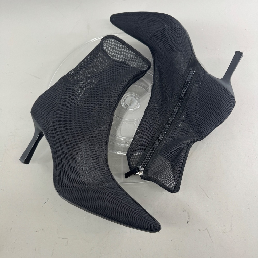 Zara Womens Mesh Pointed Toe Sock Ankle Boots Stiletto Black Size 39 8 8.5